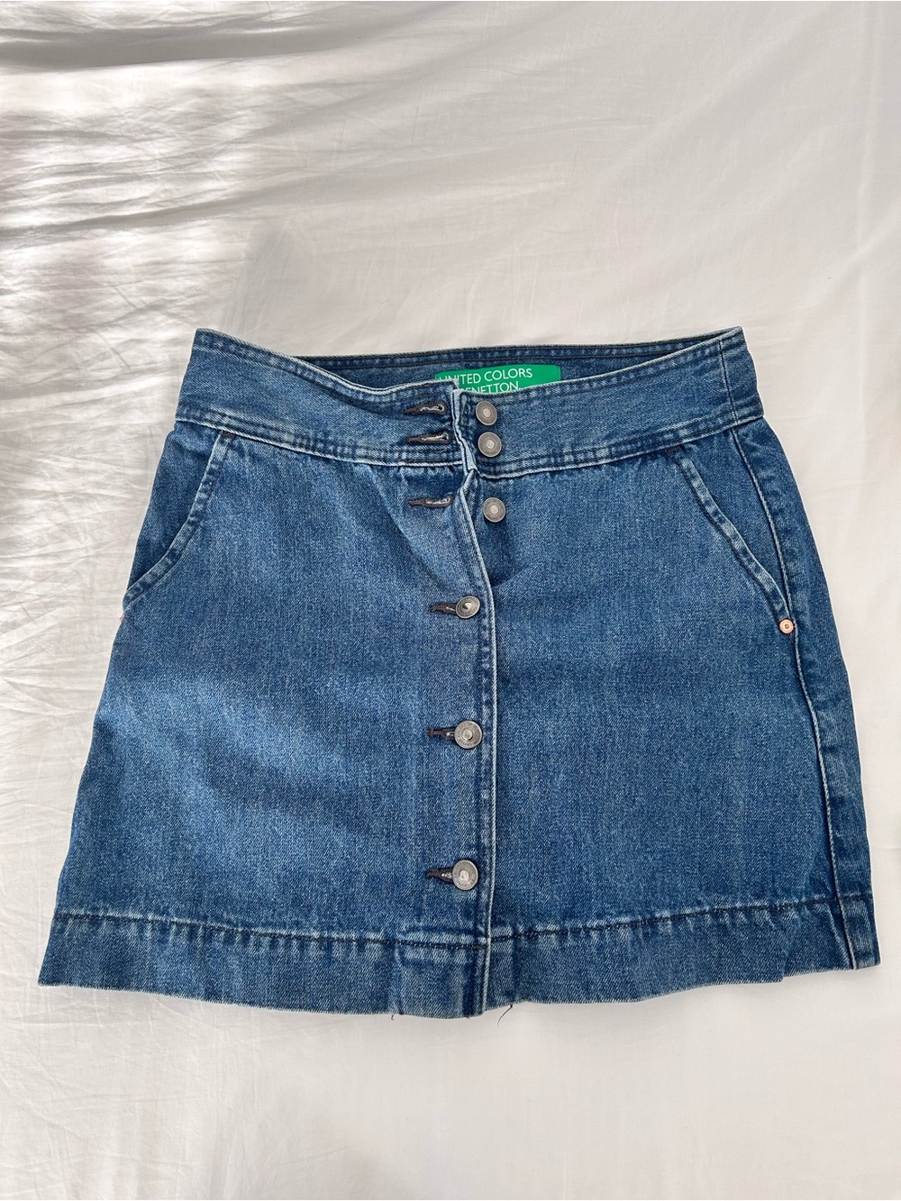 United Colors Of Benetton Dark Blue Denim Button Mini Skirt